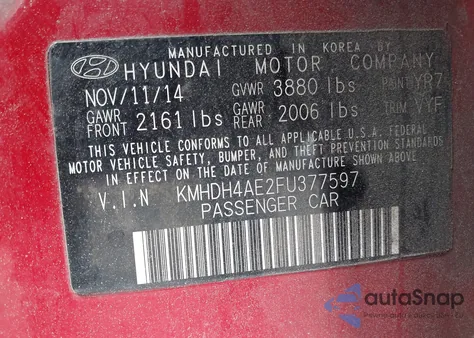 2015 Hyundai Elantra Se z USA, uszkodzony, nr VIN KMHDH4AE2FU377597